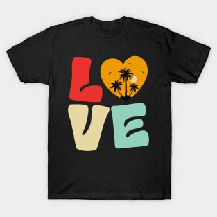 Vintage Retro Style Summer Surfing Beach Plam Tree Love T-Shirt